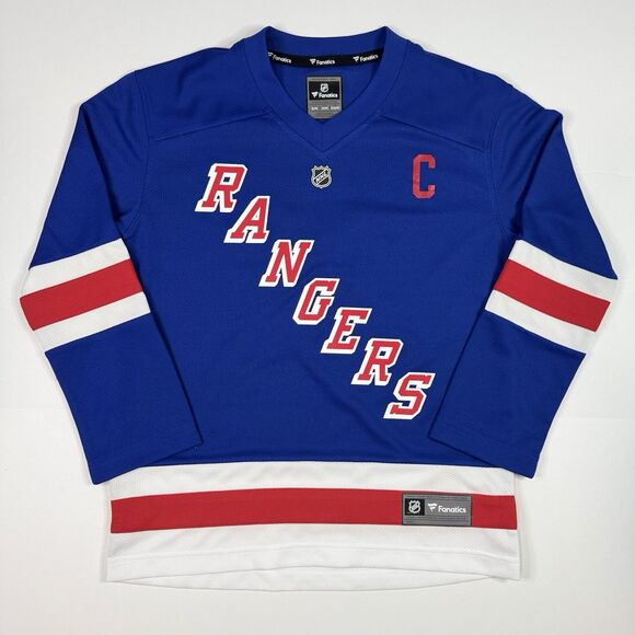 Fanatics New York Rangers Official NHL Jersey Youth Size M Hockey Tee Blue - Picture 1 of 8